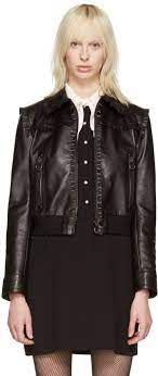 Miu Miu Black Leather Ruffle Jacket Fashion Ruffle Jacket Women