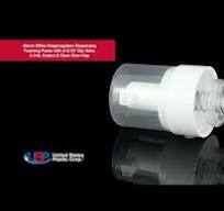 43mm White Polypropylene Dispensing Foaming Pump with 4-1/16 Dip Tube,  0.7mL Output & Clear Overcap