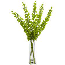 Nearly Natural Indoor Bells Of Ireland Silk Arrangement In Pyramid Glass Vase 1463 The Home Depot Faux Plants Glass Planter Natural Home Decor