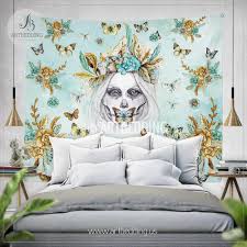 This wall hanging makes a very thoughtful gift. Boho Skull Sugar Girl Wall Tapestry Wartercolor Skull Boho Wall Hangi Artbedding