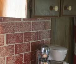 Raw brick backsplash from trailer trash. Paint Sponging Finish Faux Brick On Our Kitchen Backsplash