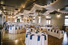 Reception Space For A Grey Ivory And Navy Wedding In Mt Clients Darrian Alex Design And Decor Better To Montana Wedding Venues Event Decor Event Venues