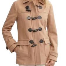 Banana Republic Camel Wool Toggle Coat Overcoat With Leather Accents L