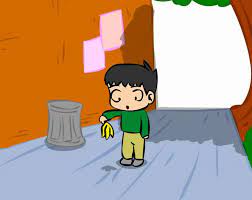 Terimakasih buang sampah, sekarang saya tidak khawatir lagi mau membuang sampah kemana. Gambar Kartun Orang Sedang Membuang Sampah