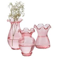 3 Pack Vintage Glass Vase Violet Design Vintage Pink Decorative Flower Vase