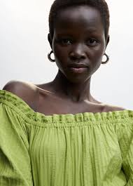 MANGO Puffed Sleeves Texture Dress