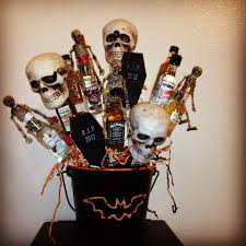 Halloween Theme Gift Basket With Mini Bottles Cost Under 10 To Make Plus Alcohol Freddy Go Halloween Party Prizes Halloween Gift Baskets Halloween Prizes