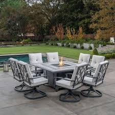 Carnegie 9 Piece Fire Dining Set Dining Set Outdoor Furniture Sets Fire Table