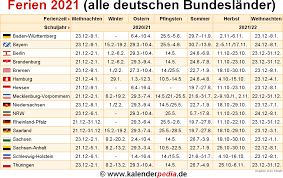 Diese übersicht der ferientermine für bayern beinhaltet immer alle ferienübersicht für die nächsten 3 monate. Ferien 2021 In Deutschland Alle Bundeslander Schulferien 2021