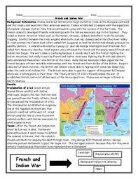 French And Indian War Worksheet With Maps And Answer Key Map Activities War Middle School