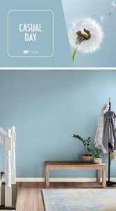 The Light Blue Hue Of Casual Day By Behr Paint Is Just What Your Home Needs Use Light Wood And Bright White Ac Room Colors Blue Accent Walls Room Paint Colors