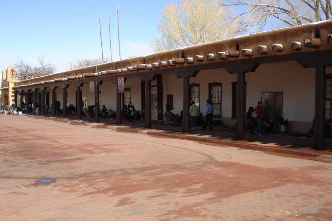 Palace of the Governors in Santa Fe Plaza, AI generated