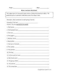 Sentence Building Worksheets For Kindergarten Sentence Building Worksheets Subject And Predicate Worksheets Subject And Predicate