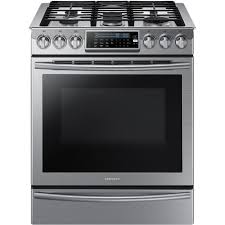 Samsung 30 In 5 8 Cu Ft Slide In Gas Range With Self Cleaning Convection Oven In Stainless Steel Nx58h9500ws The Home Depot Slide In Range Gas Range Review Convection Range