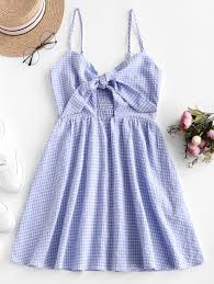 Zaful Gingham Knotted Smocked Cami Dress Day Sky Blue Aff Knotted Smocked Zaful Gingham C Casual Dresses For Women Cute Casual Dresses Cami Dress