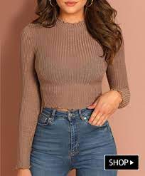 Solid Lettuce Trim Solid Knit Crop Top In 2020 Fashion Teenage School Crop Top Outfits Winter Fashion Teenage