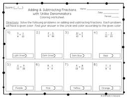 Now that you have the vocabulary, it's time to put that into action. Adding And Subtracting Fractions With Unlike Denominators Coloring Worksheet