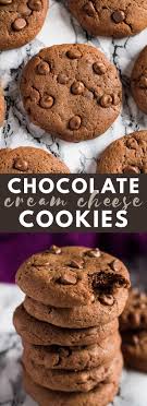 Double Chocolate Cream Cheese Cookies Deliciously Thick Soft And Chewy And Oh So Chocolat Cream Cheese Cookies Chocolate Cream Cheese Cream Cheese Recipes