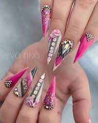 Just Having Fun With My Clients Acrylic Gel 4d Gel At Missu Beauty Nails Swarovski At Dreamt Lace Nail Art Long Acrylic Nails Cheetah Print Nails