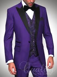 Black And Purple Tuxedo Purple Tuxedo Suit Modern Fit 1 Button Black Trim Tonal Chalkstripe 899 Purple Prom Suit Prom Suits Purple Suits