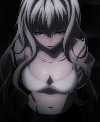 kirishima yuuko, tasogare otome x amnesia, tied up, anime screenshot,  highres, stitched, third-party edit, 1girl, blush, bound, bra, breasts,  cleavage, female focus, lingerie, long hair, navel, solo, strap slip,  sweatdrop, underwear -