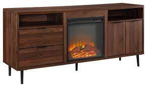 This unit can accommodate today's flat screen televisions of up to 55 in. 60 Modern Storage Fireplace Console Dark Walnut Midcentury Entertainment Centers And Tv Stands By Walker Edison Houzz