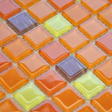Our tile murals can be used as unique and colorful accents for kitchen backsplashes. Orange Glass Tile Kitchen Backsplash Thin Crystal Mosaic Fifyh Com
