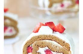 Mocha Rollcake With Strawberries Lemon Whipped Cream Filling Recipe Strawberry Lemon Lemon Whipped Cream Strawberry Cakes