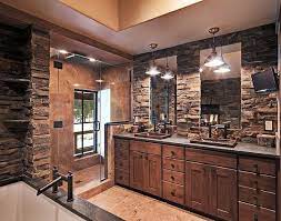 Galvanized tub, stone wall, antique dresser, wood floors w/ painted tile pattern, walls, door, light…everything about. Stone Bathroom Ideas Original Decorations With Great Visual Appeal Deavita