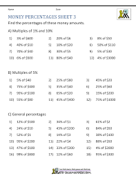 money percentage worksheets