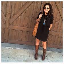 Black And Brown Boots Outfit Black Brown And A Beautiful Necklace Sheaffer Told Me To Black Dress Brown Boots Boho Outfits Brown Boots Outfit