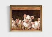 Piglets Vintage Oil Painting Pigs Vintage Art Print Farm Animals ...