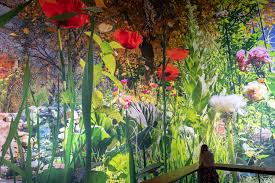 Blumen, pflanzen und insekten zeigen sich in einem garten, der alle vier jahreszeiten in einem panorama verbindet. Photos Of The Panoramas By Artist Yadegar Asisi And Of The Artist Can Be Found Here Further Information Tel 49 0 30 695808612
