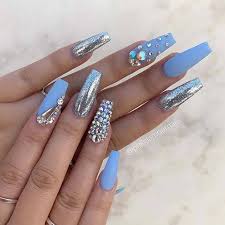 More nail art ideas can be found in the post. 26 Pretty Baby Blue Nail Art Ideas With Rhinestones To Copy In 2019 Styleuki