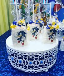 Birthday Rice Krispie Treats Birthday Treats By Stephs Sweet Creations White Cake Stand Created By Opulent Treasures Sonic Party Sonic Birthday Sonic Birthday Parties