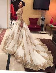 What i adore most about indian weddings are the explosions of color. Olfa Turki Gold Lace Wedding Dress Gowns Long Wedding Dresses