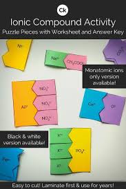 Ionic Compound Formation Puzzle Pieces With Worksheet Answer Key Science Teaching Resources Chemistry Activities Science Education
