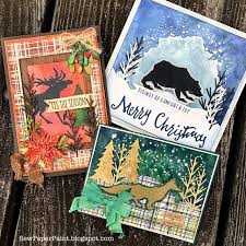 Sewpaperpaint Tim Holtz Into The Woods And Plaid Stamps Christmas Cards Dec 2019 Timholtz Rangerink Siz In 2020 Christmas Cards Gorgeous Christmas Cards Tim Holtz