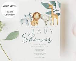Safari Animals Baby Shower Invite Baby Animals Baby Shower Etsy Animal Baby Shower Invitations Safari Animals Baby Shower Animal Baby Shower
