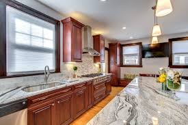 Monte carlo granite, silver paradiso granite, and white spring granite. Viscont White Granite Countertops With Cherry Cabinets Contemporary Kitchen Boston By Stone Projects Houzz Nz