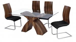 Stylish round dining table with glass top and triple gold selina luxury rectangle glass dining table set with 4 stunning cyra dining chairs in black. Glass Dining Table And 6 Walnut Chairs Homegenies