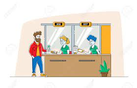 Visit us and get started! Bank Customer Service Account Management And Financial Affairs Concept Woman Bank Operator Character Sitting At Desk Communicate With Man Client Changing Money Linear People Vector Illustration Royalty Free Cliparts Vectors And Stock