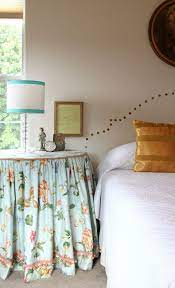 A red skirted table in the hamptons beach house of investor christopher burch. Hold For Aimee 1 Round Chintz Table Skirt Table Cover Toile Skirted Table 1990s French Country Toile Bedside Table Skirt Table Cloth Mesa De Cama Camas Mesas
