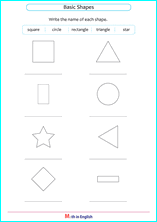 Sort, classify, and order objects by size, number, and other properties. Grade 1 Basic Shapes Geometry Math School Worksheets For Primary And Elementary Math Education