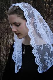 Evintage Veils~ Chantilly Lace White or Black -Vintage Inspired Lace Chapel  Veil Scarf Mantilla Triangle
