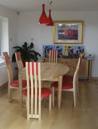 29 h x 94.5 l x 70 w, base color: Bespoke Oval Dining Table Made Form Ash With Complimenting Chairs Made Form Ash With Red Leather Griffinandsinclair Bespoke Handmade Furniture