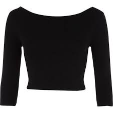 Black Boat Neck Crop Top River Island Black 3 4 Sleeve Crop Top 6 61 Liked On Polyvore Featuring Tops Shirts Crop Tops Blusas 3 4 Sleeve To Crop Shirt Tops Crop Tops