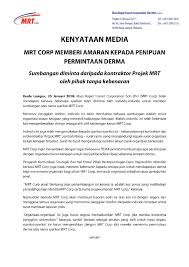 Hasil kajian ini juga diharap dapat memberikan. Mrt Corp On Twitter Kenyataan Media Mrt Corp Memberi Amaran Kepada Penipuan Permintaan Derma Sumbangan Diminta Daripada Kontraktor Projek Mrt Oleh Pihak Tanpa Kebenaran Https T Co Uhldddqiq4