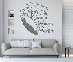 Birds Of A Feather Saying Feather Quote Wall Art Life Is A Balance Holding On Letting Etsy Vinyl Wall Decal Quote Family Wall Decals Quotes Family Wall Decals