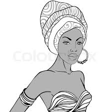 African Woman Art Black And White Stock Vector Of Portrait Of Beautiful African Woman In Turban With Earring African Drawings African Paintings African Women Art